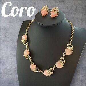 Coro Gold Necklace with Pink Accents